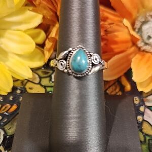 Source Unknown Teardrop Turquoise and Silver Ring